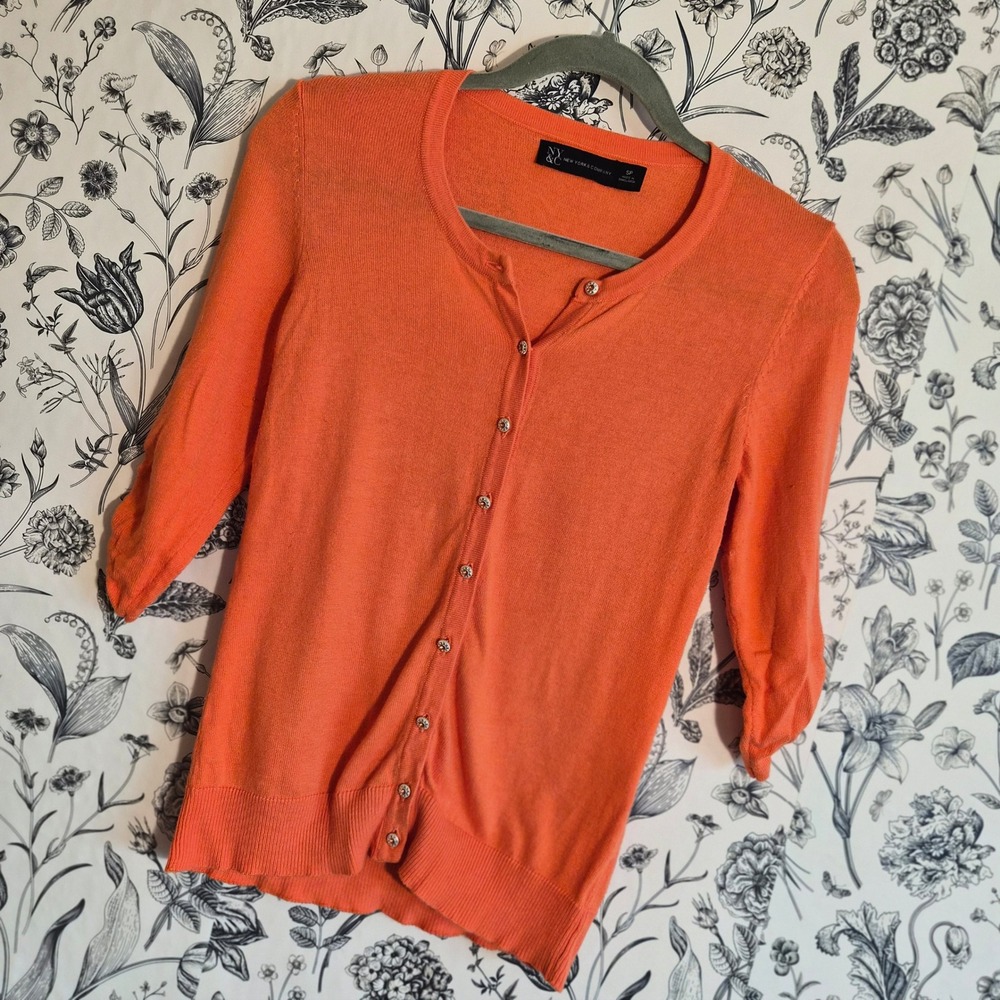 New York & Company Womens SP Petite Orange Ruched Cardigan Layering Capsule Fall